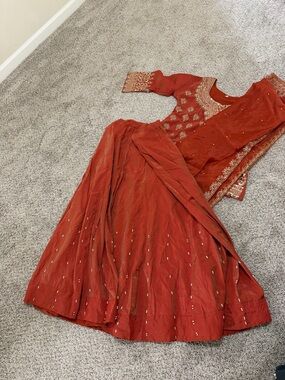Rust Red Embellished Lehenga Set Indian